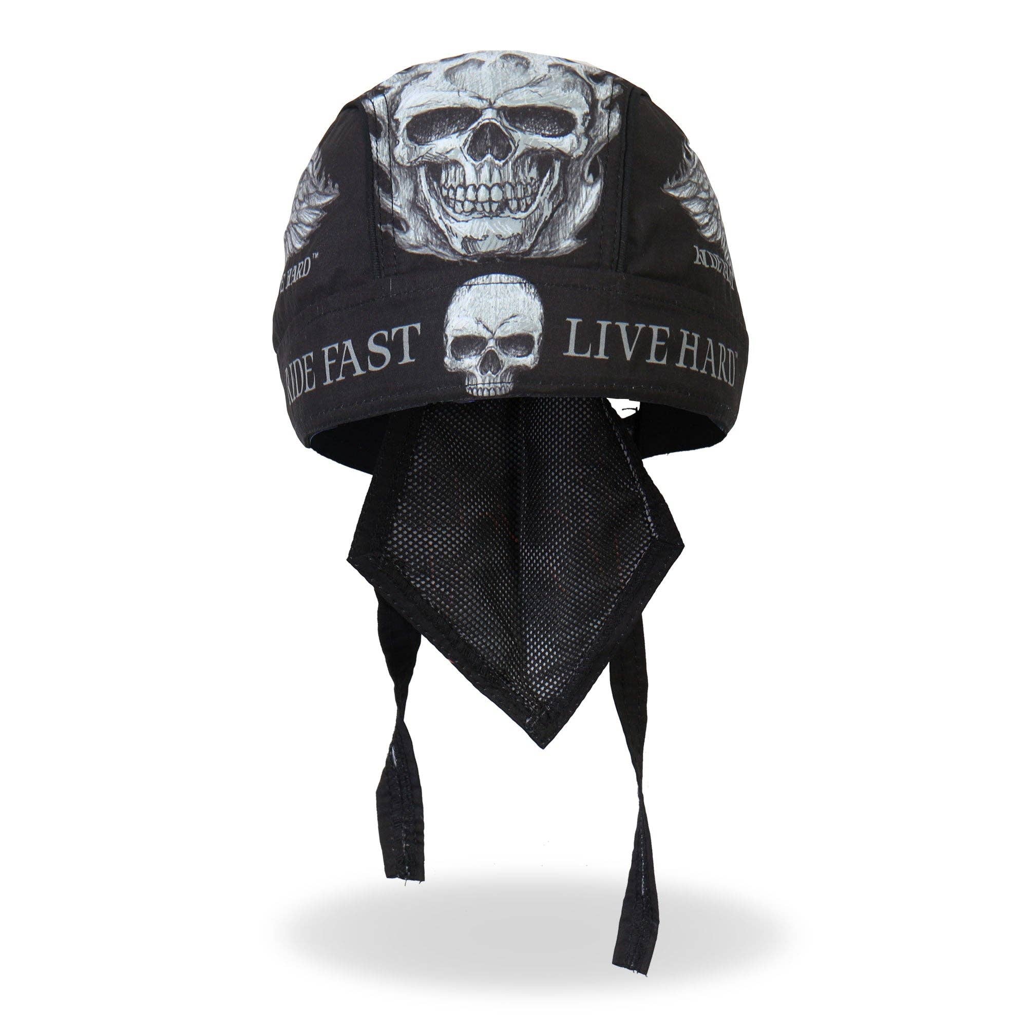 BLACK Hot Leathers Ride Fast, Live Hard Lightweight Headwrap HWH1062 for wholesale on Faire4