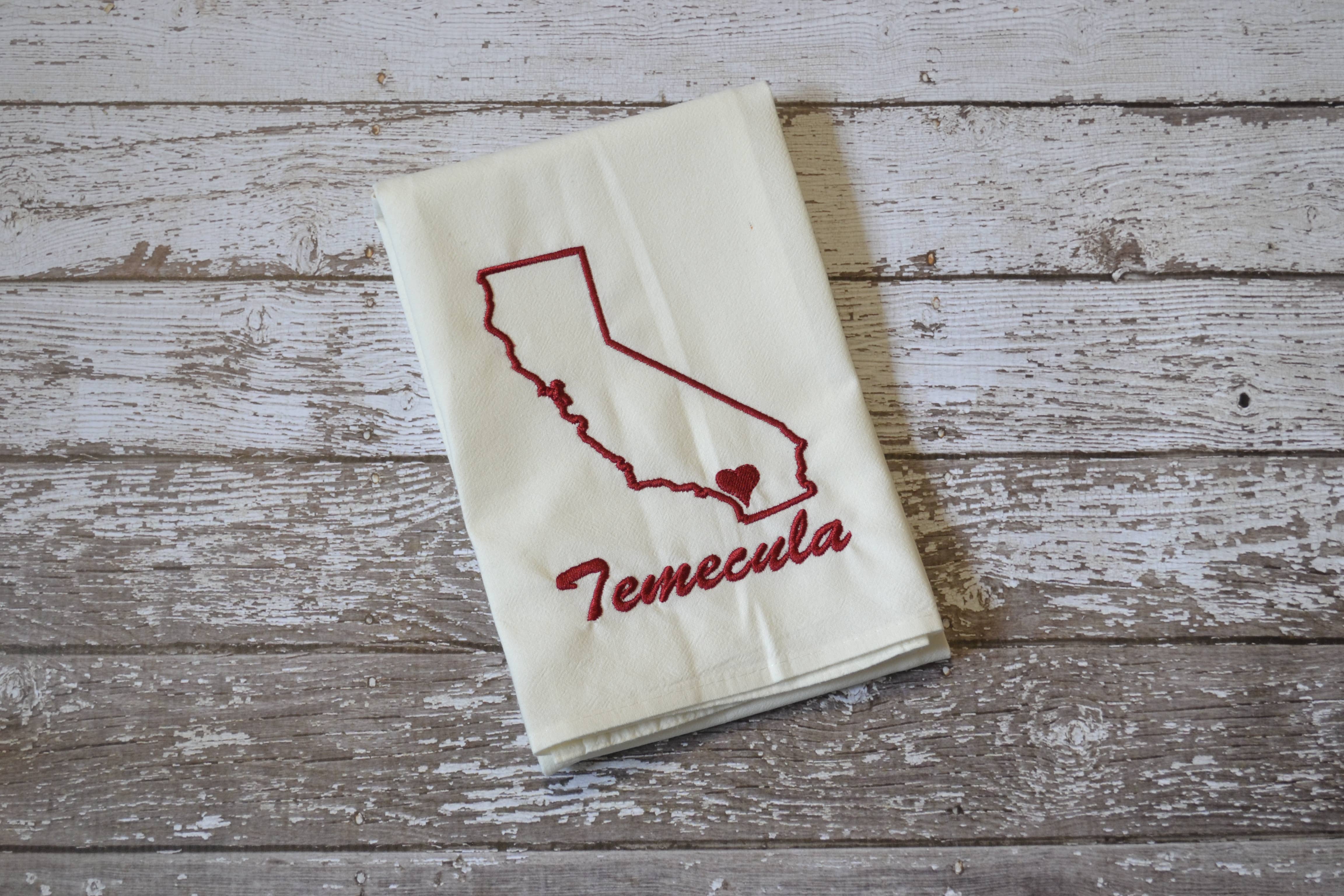 SewMuchMoreStore - Wholesale Tea Towel - State Tea Towel - Red - Embroidered Floursack Towel6