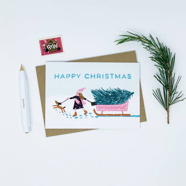 Lomond Paper Co – wholesale Julkort – Flicka med rosa släde - God Jul1