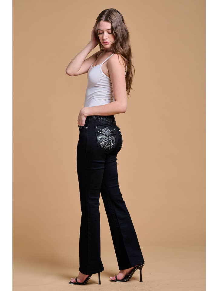 Black WF-006 FLARE STRTCHY WOMEN'S BLING JEANS WESTFIELD EAGLE for wholesale on Faire1