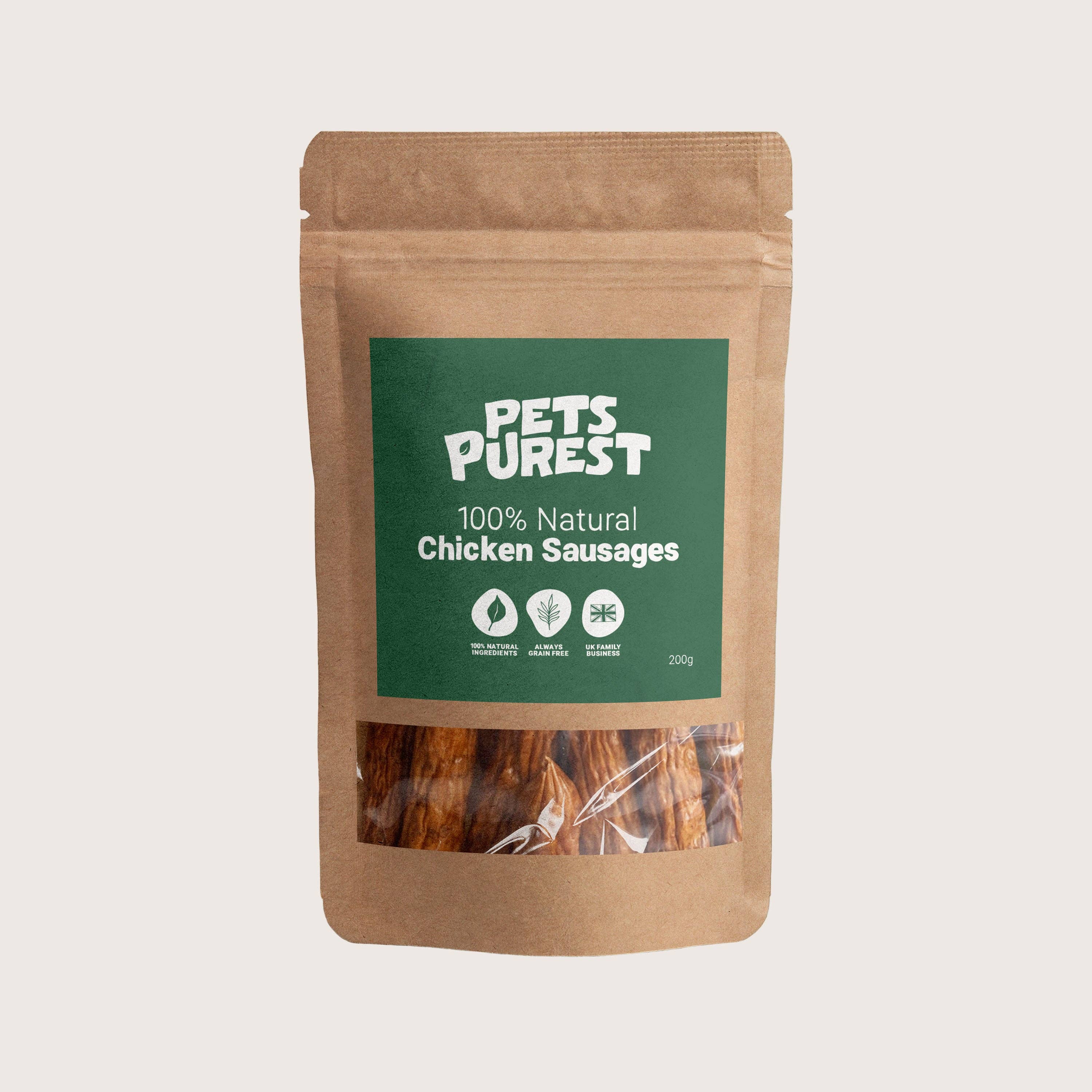 Pets Purest – wholesale Pet treats – Dog – 100% Natural Chicken Sausages | 200g0