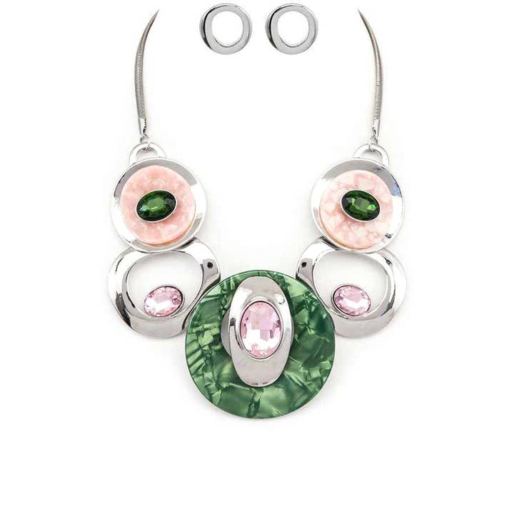 Artini Accessories - Wholesale Jewelry Set - Crystal Hoops Statement Necklace Set