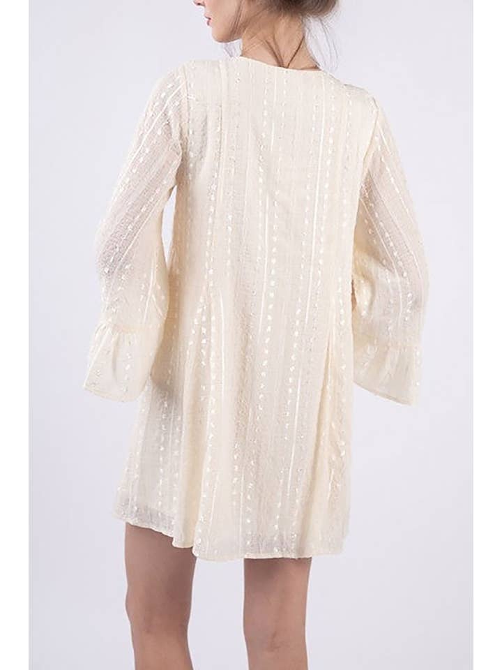 IVORY DOBBY DOTS STRIPES MESH TULLE CHIFFON MINI DRESS for wholesale on Faire2