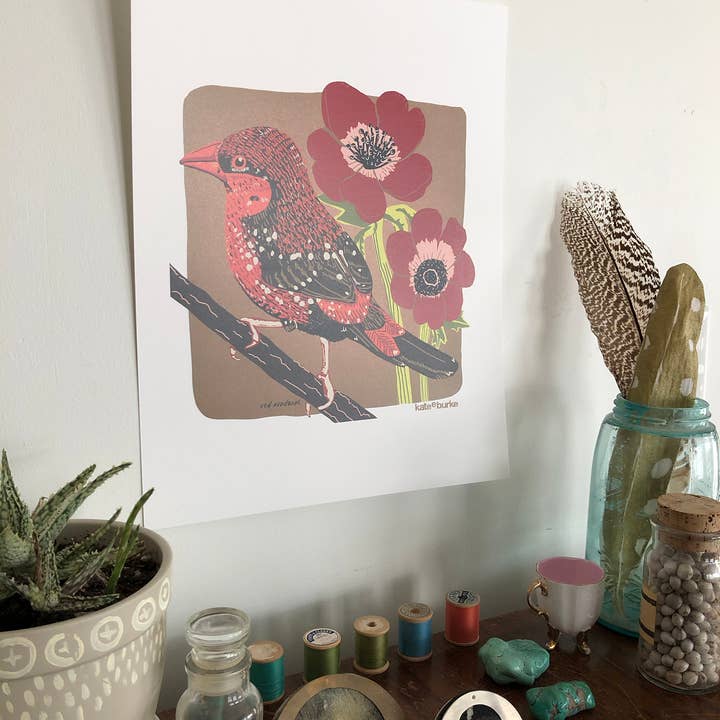 Kate E. Burke - Wholesale Art Print - Bird Series: Red Avadavat 11x14 Digital Print1