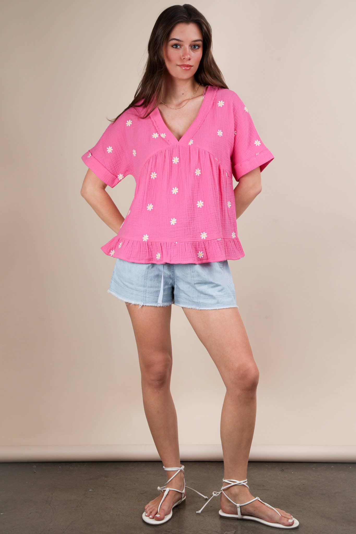 VERY J - Wholesale Blouse - Women's - NT12065-Flower Embroidered Woven Blouse Top9
