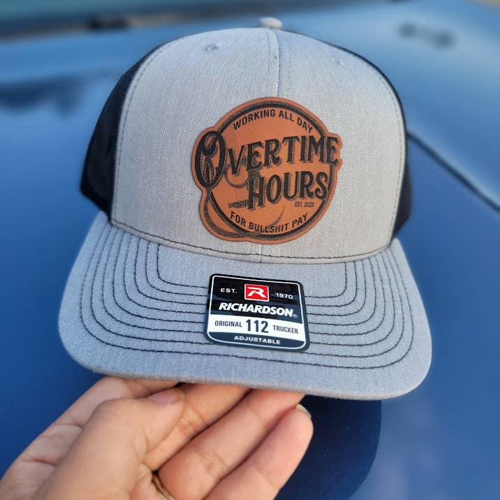 A Little Design Company - Wholesale Trucker Hat - Unisex - BEST SELLER | Overtime Hours Faux Leather Patch Hat1