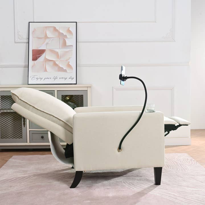 Orange County Decor - Wholesale Chair - Recliner Chairs For Adults, Adjustable Recliner Sofa With Mobile Phone Holder & Cup Holder, Modern Reclining Chairs Fabric Push Back Recliner Chairs For Living Room, Bedroom, Beige Beige Foam