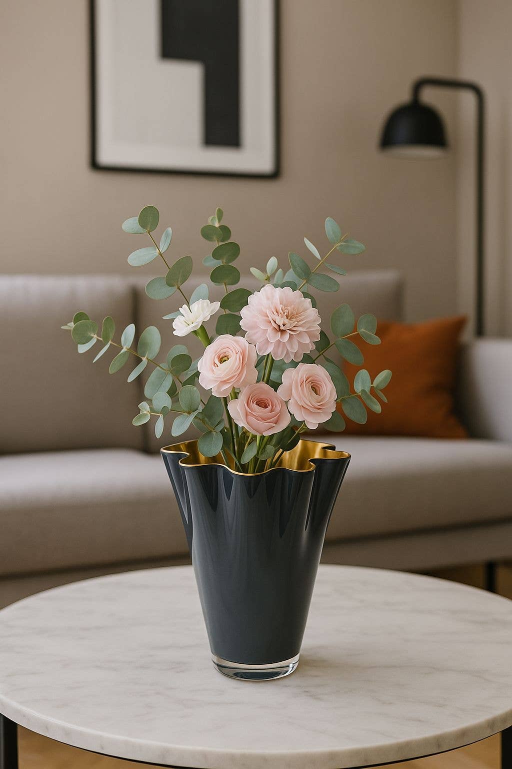 Signature Home Collection GmbH - Vente Vases - Vase de Table en Verre Bicolore Gris et Or Ondulé1