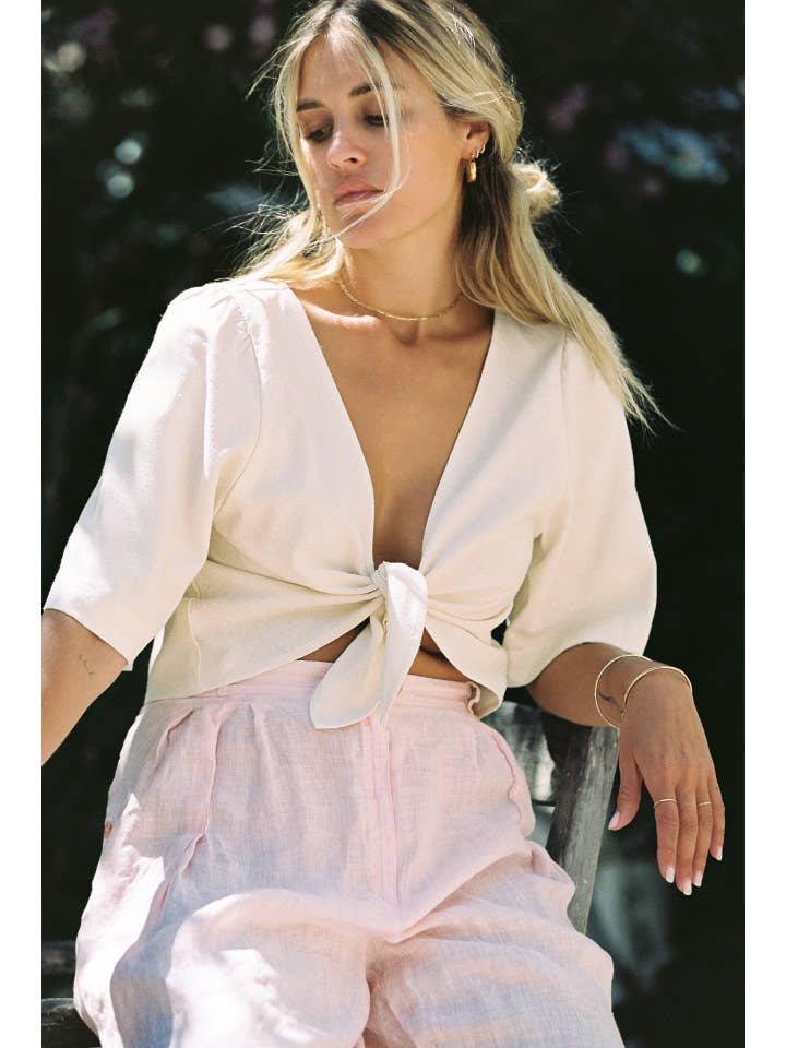 Yellow Raw Silk Tie Top- The Pheonix Top for wholesale on Faire3