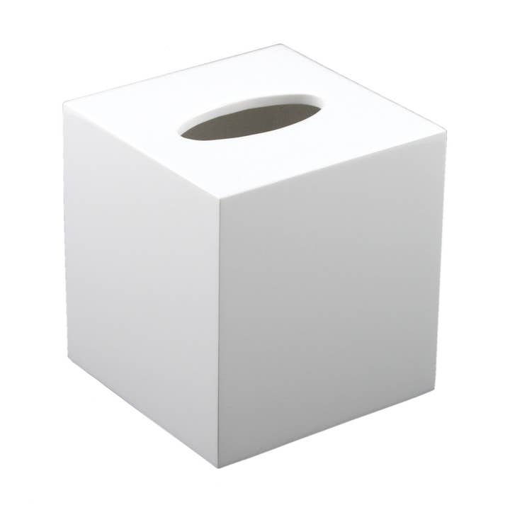All White Lacquer Tissue Box Cover L-62W for wholesale by Pacific Connections