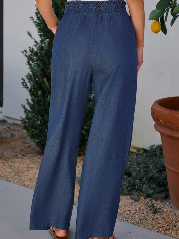 Peacock Blue Wide Leg Pants with Pockets for wholesale on Faire
