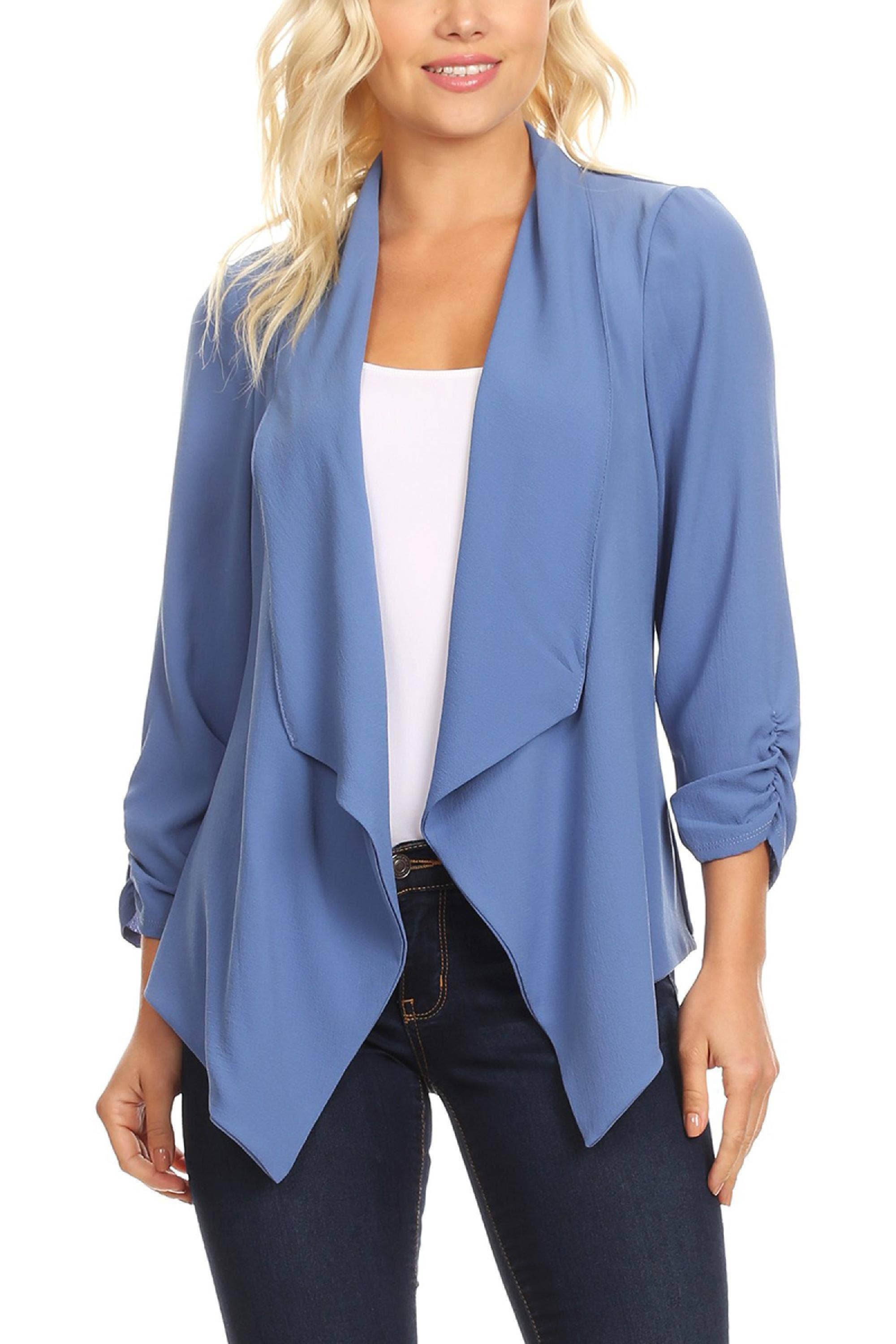 MOA COLLECTION - Wholesale Blazer - Women's - Women's Woven Casual Relaxed Fit Open Front Blazer Jacket15