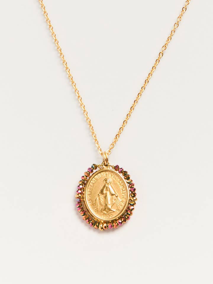 Santa Maria Ocre brillant - Collier médaillon doré avec pierres d’ocre pour la vente par Palas