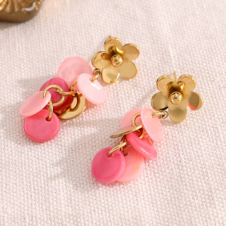 Pendientes colgantes de flor rosa para venta al por mayor de JOYA