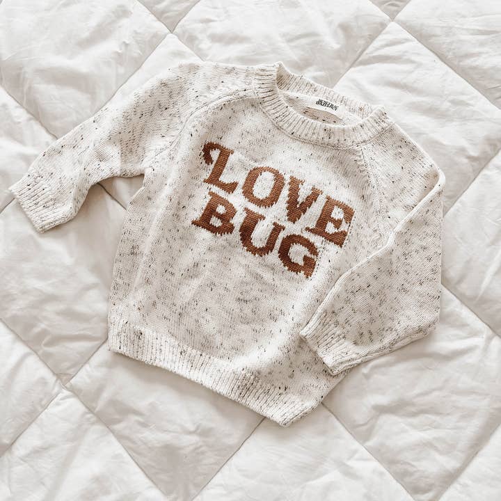 Love Bug Knit Jumper Oatmeal for wholesale by Bencer & Hazelnut