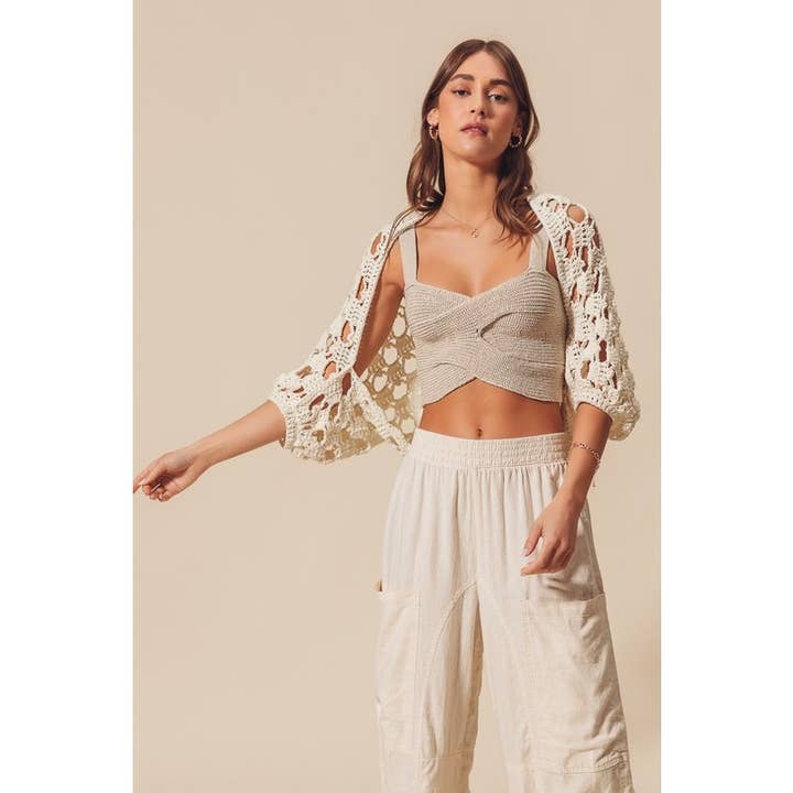 IVE - Wholesale Cardigan - Women's - OPEN NET CROCHET SUMMER CROP SHRUG CARDIGAN