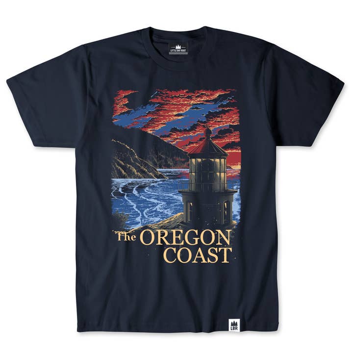 Oregon Coast Beacon Lighthouse | Adult T-Shirt for wholesale by Little Bay Root
