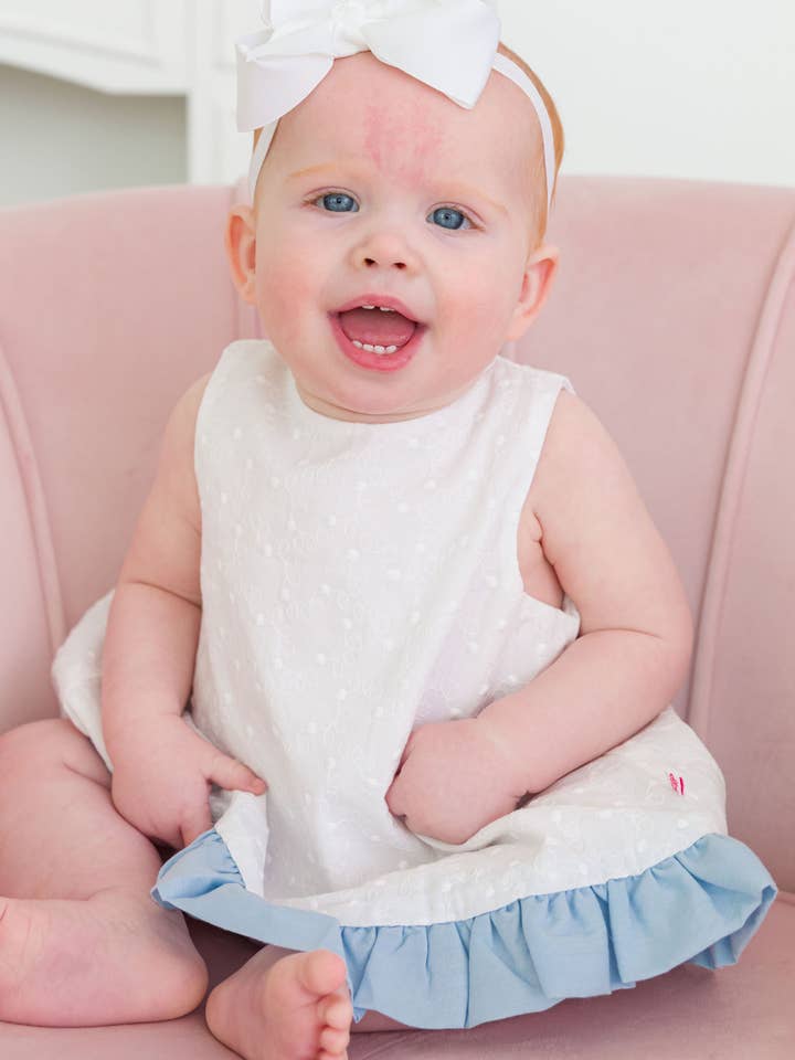 Baby Girls White & Light Blue Swiss Dot Swing Top & Bloomer Set
for wholesale on Faire