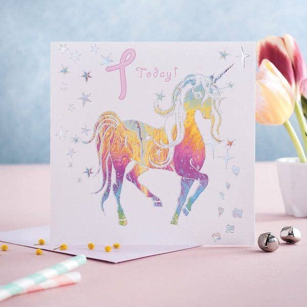 Einhorn-Grußkarte zum 1. Geburtstag | Regenbogen, Mädchen für den Großhandel von Deckled Edge Ltd