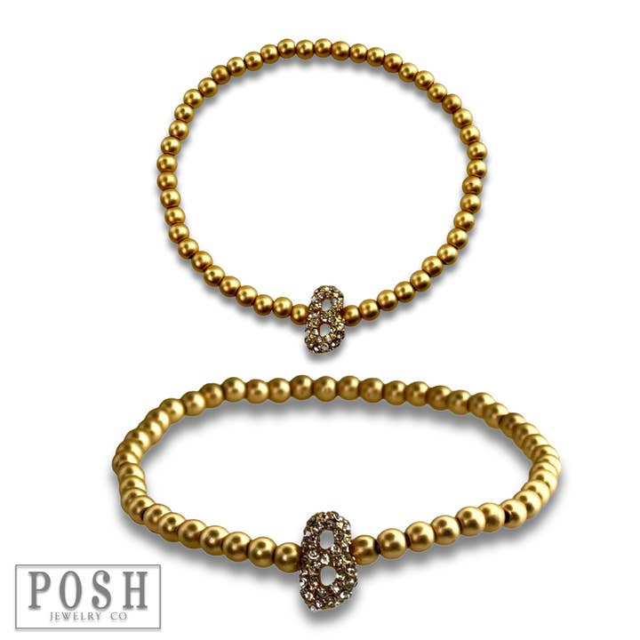 Pink Panache Brands - Wholesale Beaded Bracelet - Bead bracelet with rhinestone inital2