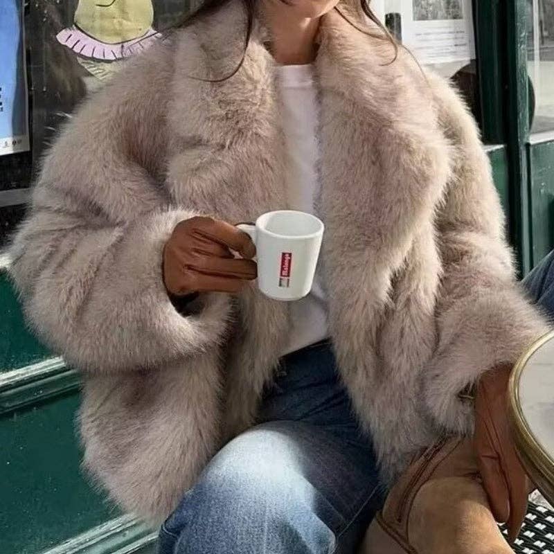 safistyle - Wholesale Fur/Faux Fur Coat - Women's - Loose Faux Fur Collar Coat8