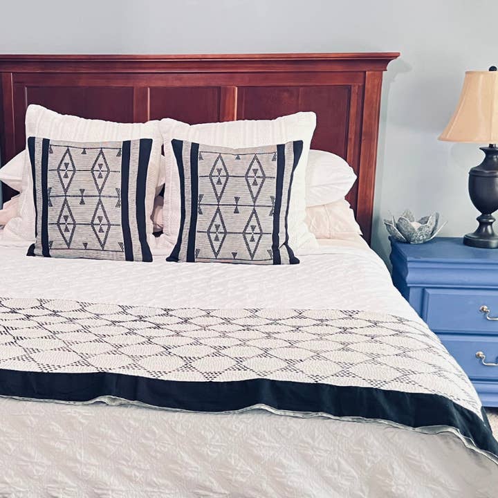 Terracotta and Indigo Pattern on Off White Black Rock Pillow Cover for wholesale on Faire3