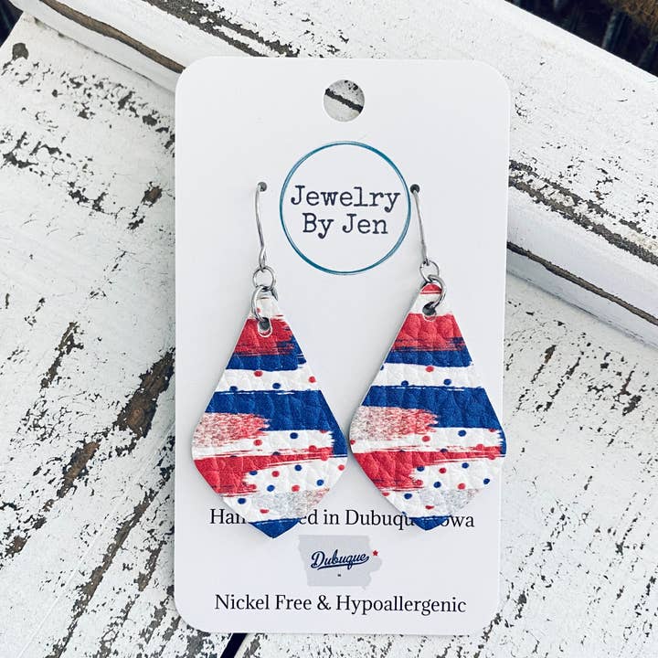 *CLEARANCE* Elegante traan (klein): rode, witte en blauwe penseelstreken voor wholesale door Jewelry By Jen