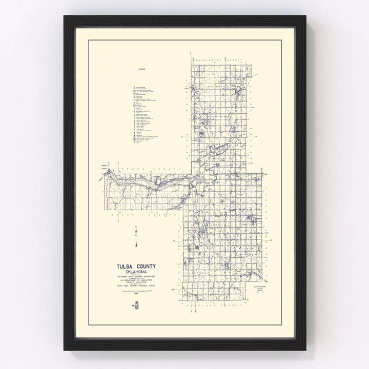 Vintage Map of Tulsa County, Oklahoma 1936 for wholesale by Ted's Vintage Art