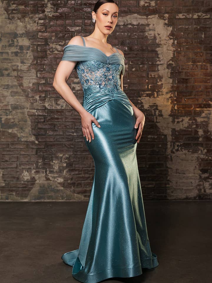 LA Merchandise - Wholesale Gown - Women's - Wholesale Mother Of The Groom Dress Off The Shoulder Sequin Gown By LA2151