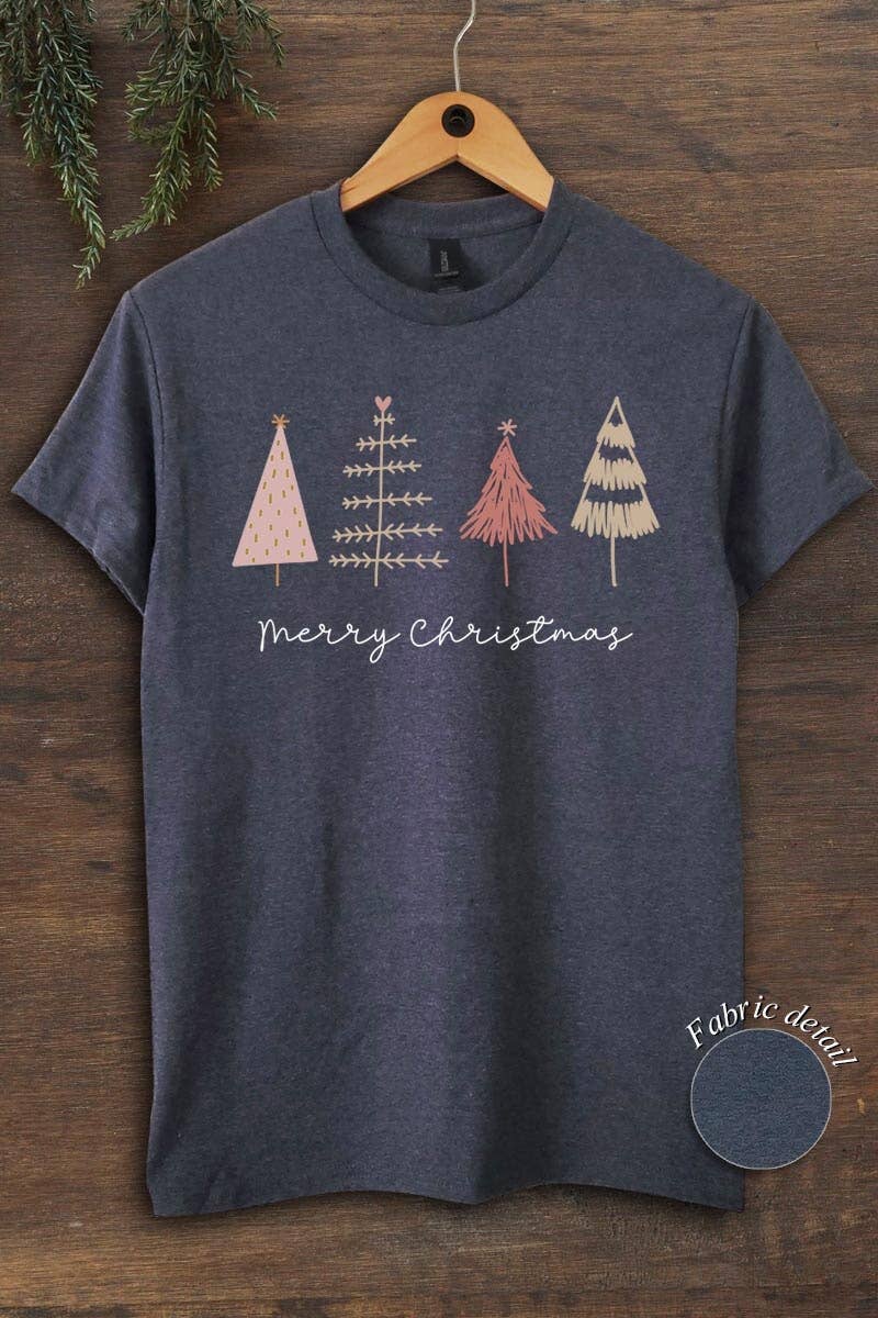 COLORBEAR – Großhandel T-Shirt (Grafikdruck) – Unisex – Schweres Baumwoll-T-Shirt mit Motiv „Merry Christmas Trees“2