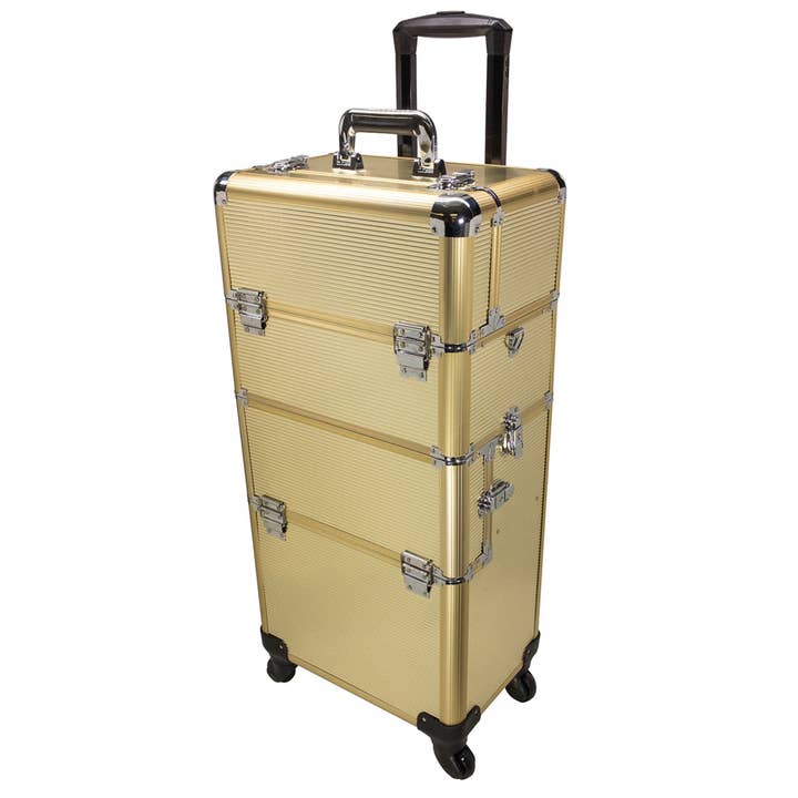 Large Wheeled Beauty Organizer Case / Gold Stripe for wholesale by TZ Case