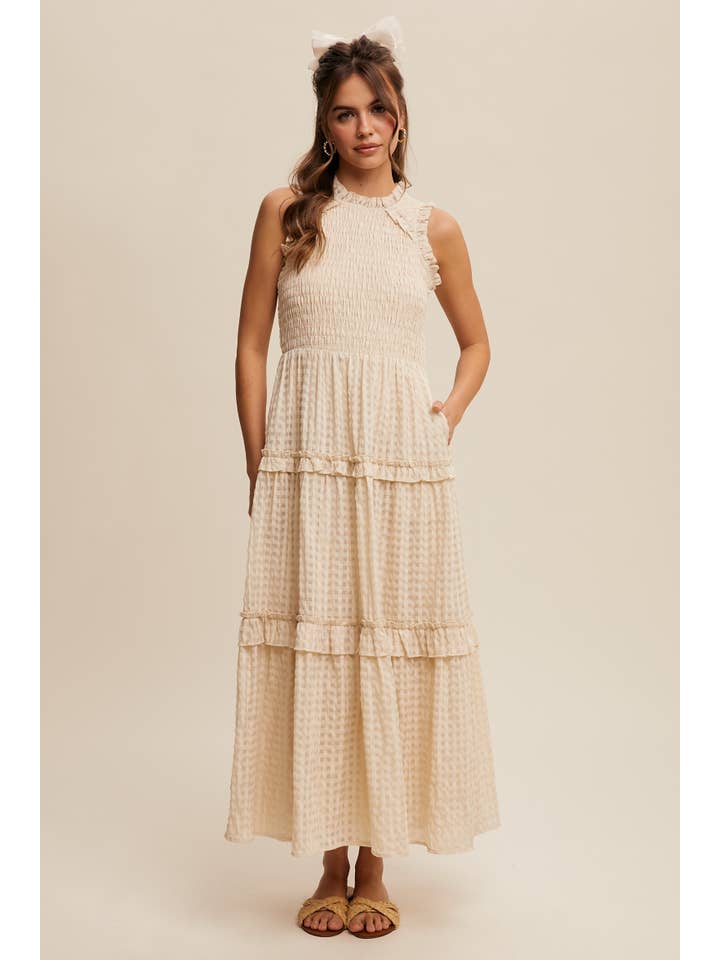 Listicle - Vente Robe – femme - Robe longue sans manches à carreaux vichy avec détails à volants25