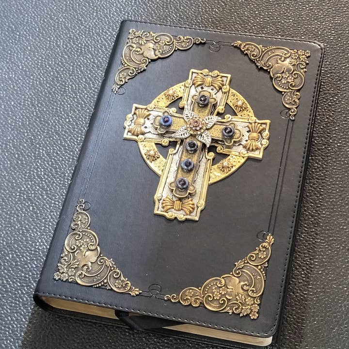 DeMartineau - Wholesale Religion Book - NABRE 24ct Gold Plated Celtic Cross Jeweled Bible-Black5