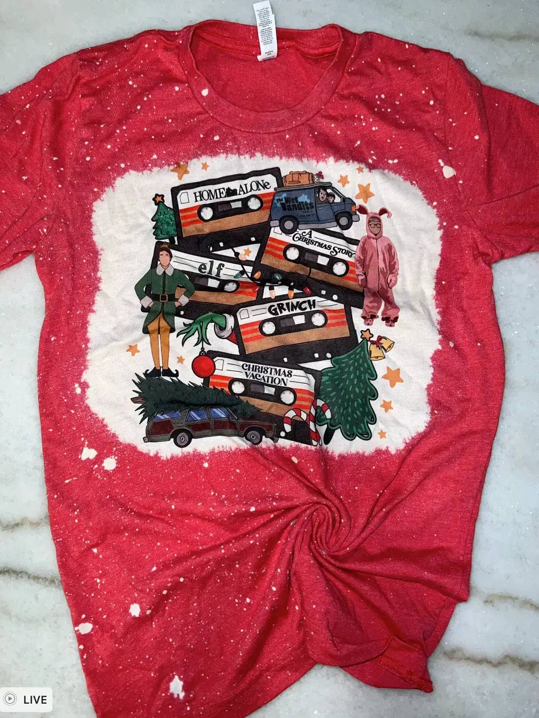 Christmas Movie Cassette Tapes Bleached Graphic Tee for wholesale on Faire