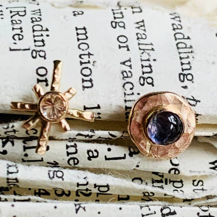 Notions of Lovely - Wholesale Stud/Post Earrings - Roxanne Studs - 14k Gold Fill - Iolite & CZ0