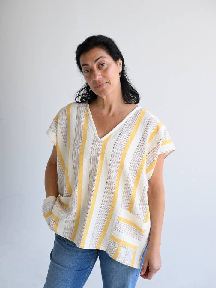 Kaftan court à col en V Montauk en ivoire rose (Copie) pour la vente par HOME & LOFT