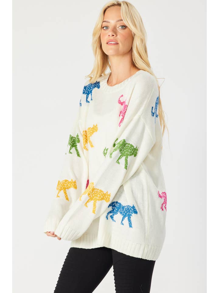 FSL Apparel - Wholesale Knit Sweater - Women's - SW5067 - MULTI COLOR CHEETAH OVERSIZED PULLOVER SWEATER3