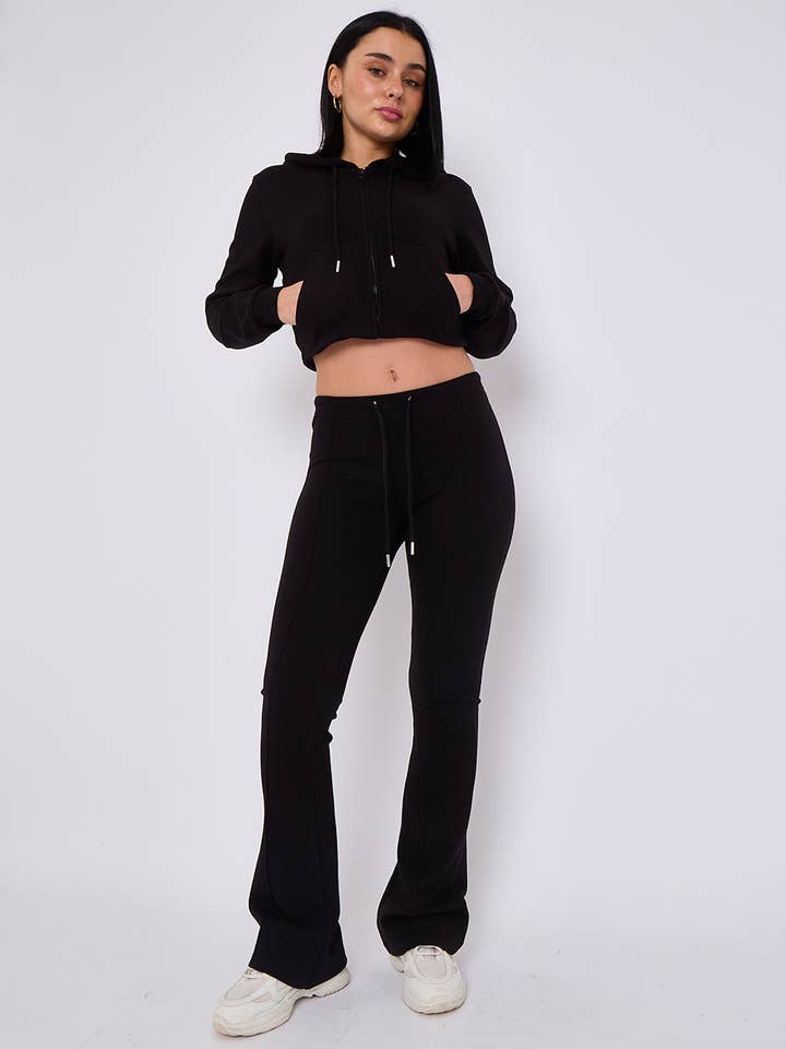 AX Labels - Wholesale Lounge Set - Women's - Interlock Cropped Zip Hoodie and Flared Trouser Set