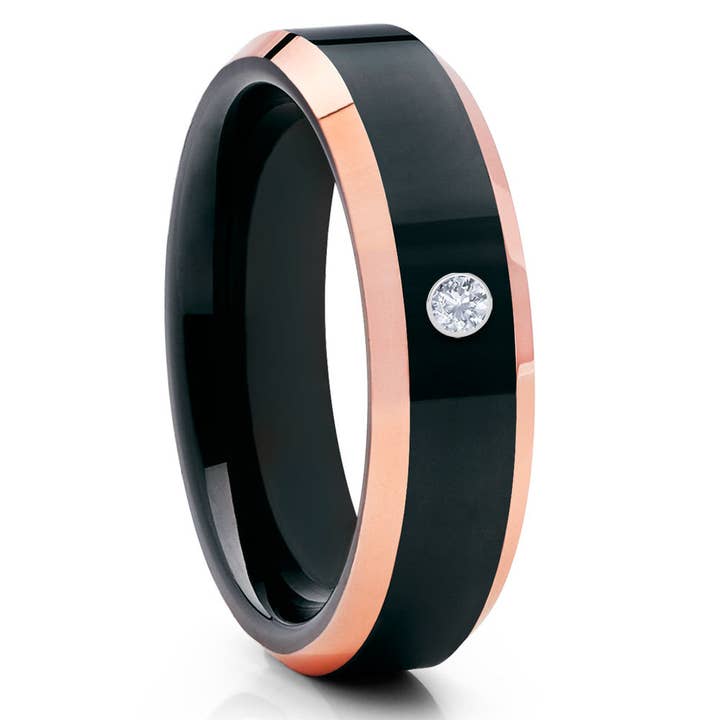 Roséguld vigselring - svart volframring - vit diamantring - rosa guldring för wholesale av Lucky Love Rings