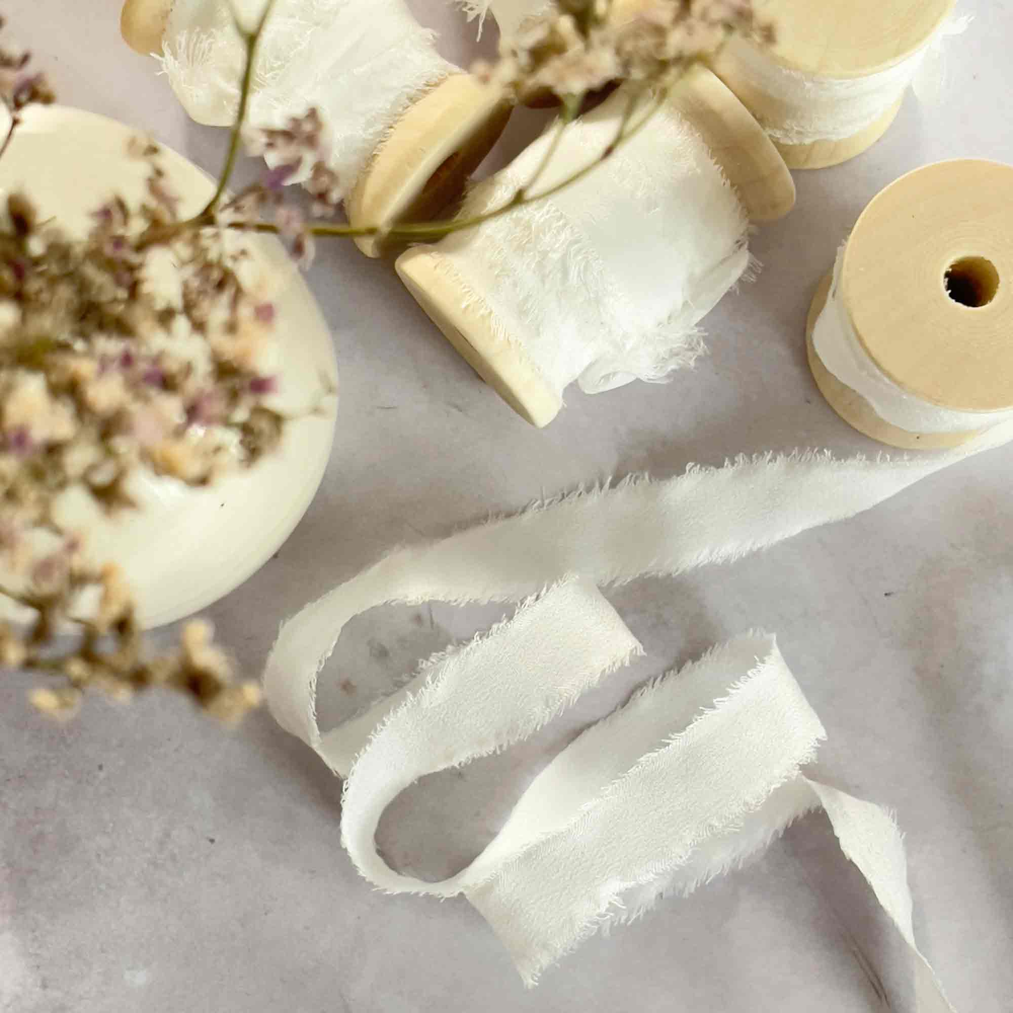 The Natural Paper Company – wholesale Ribbon – Gift wrapping – 10mm Silk Ribbon in White | 5 Metre on Wooden Reel 3