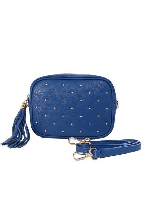 Giulia - Italian Leather Studded Camera Bag - Navy, Pebbled for wholesale by Sarta Pelle