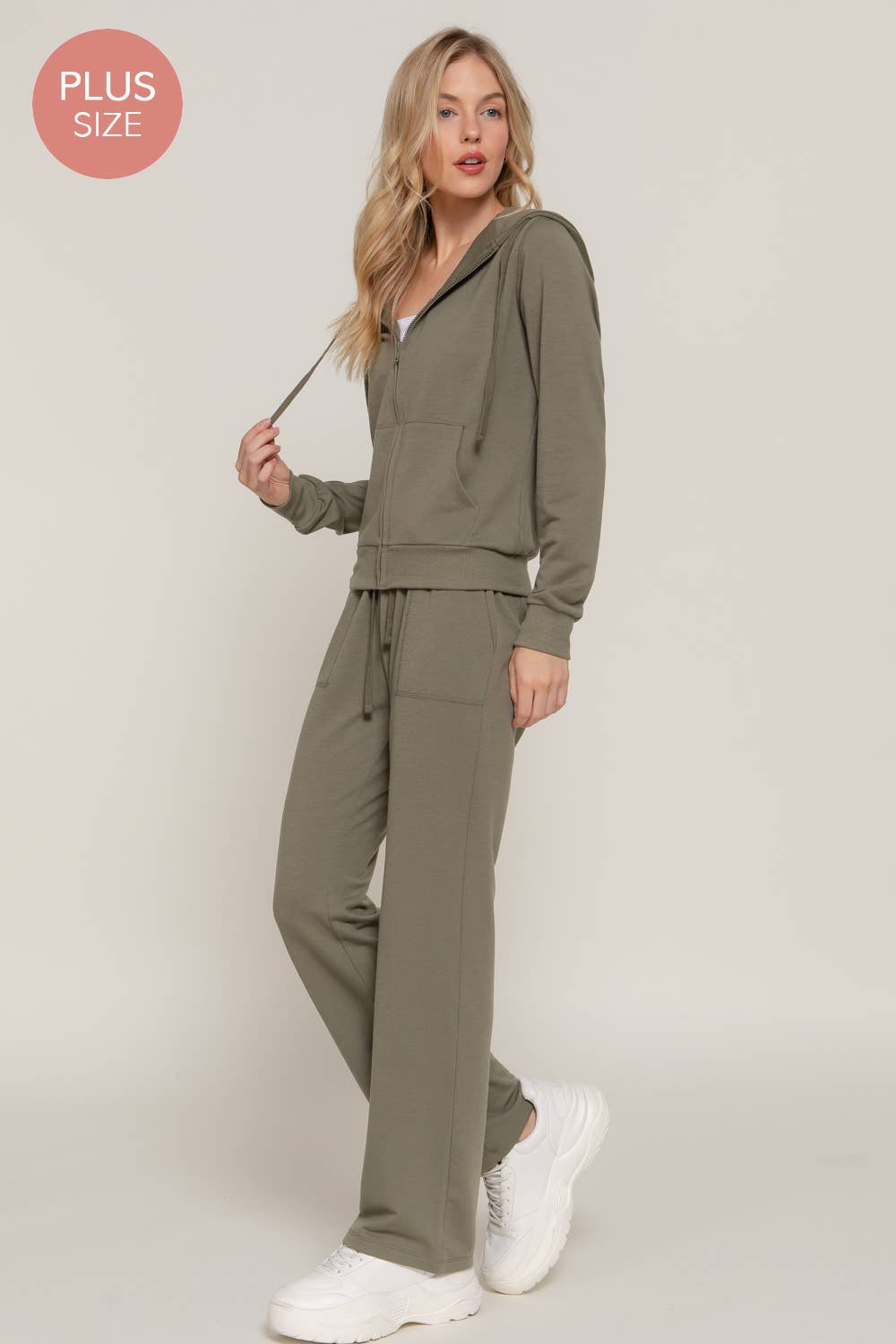 Active Basic | Active USA - Wholesale Lounge Set - Women's - [PLUS SIZE] Long Slv Hoodie Jacket & Pants Sweatsuit Set  35