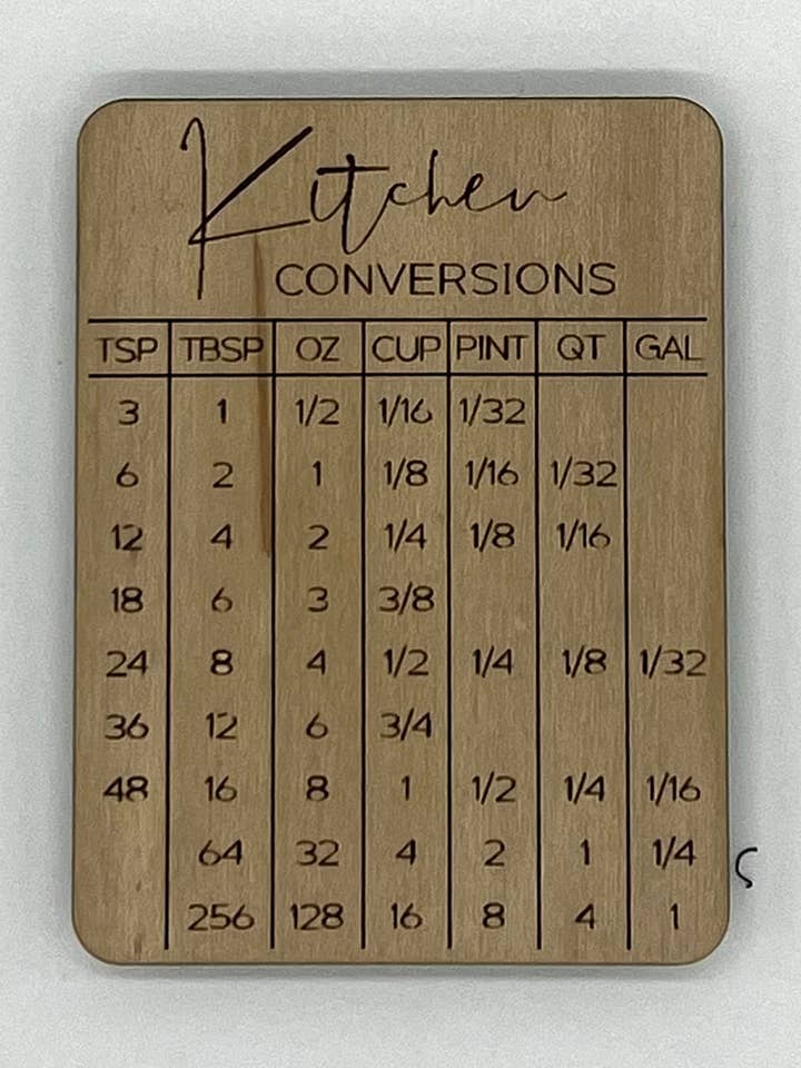 Magnete in legno con tabella di conversione per la vendita all'ingrosso da parte di Blossom Hill Customs
