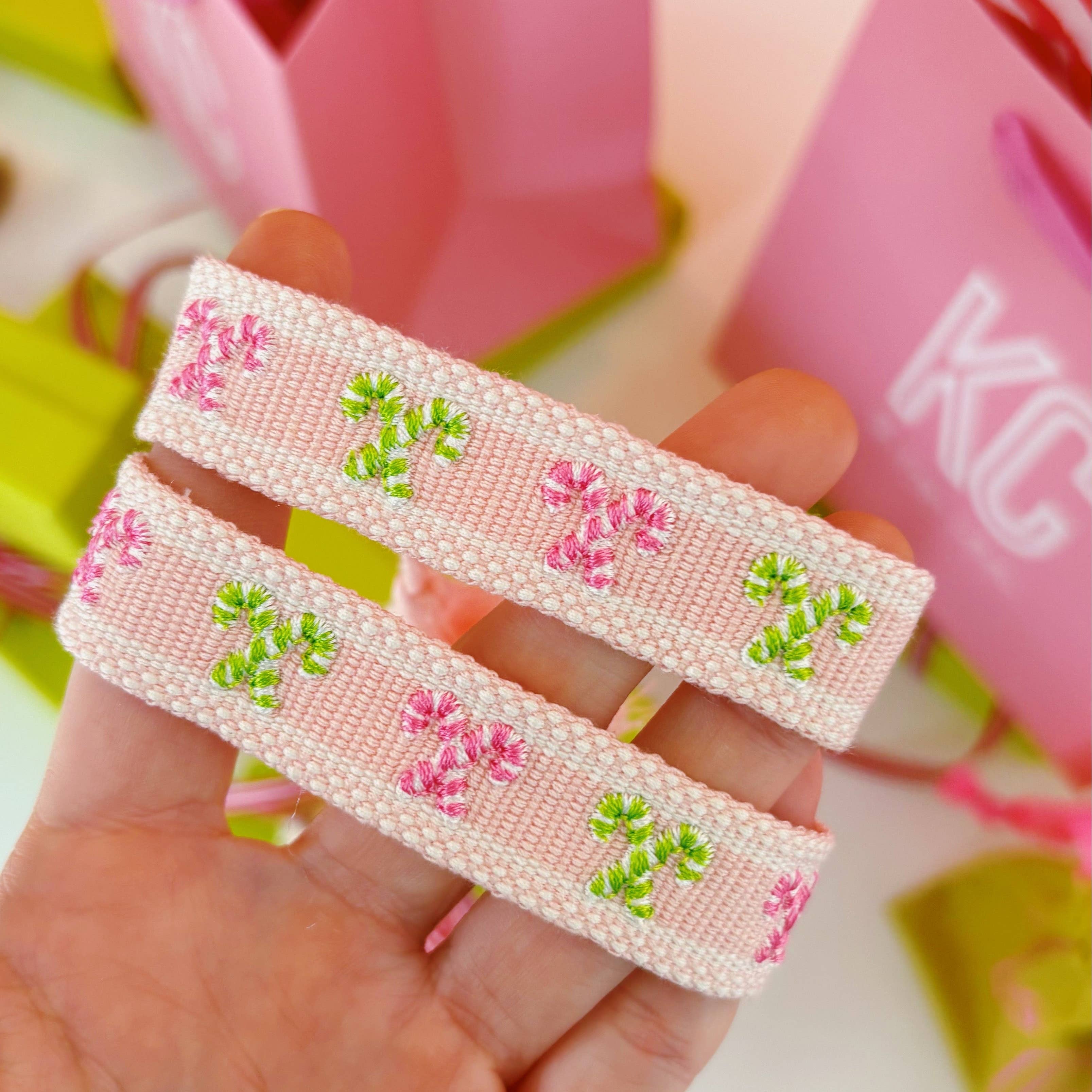 The Kenzie Collective – wholesale Woven/braided bracelet – Candy Cane embroidered tassel bracelet NEW MINI SIZE KIDS0