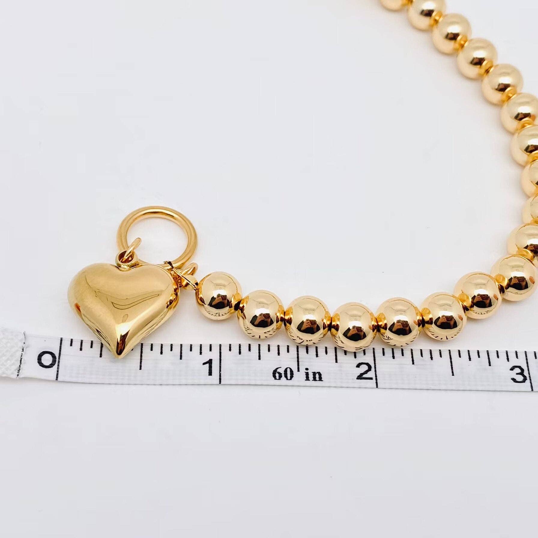 Mio Queena – wholesale Charm/dangle bracelet – Heart Charm 18K Gold Plated 8MM Beads Chain Bracelet - FGS3