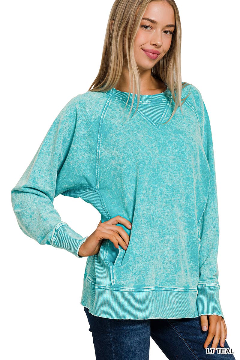 42POPS - Wholesale Sweatshirt - Women's - `.Washed French Terry Pullover With Side Pockets77