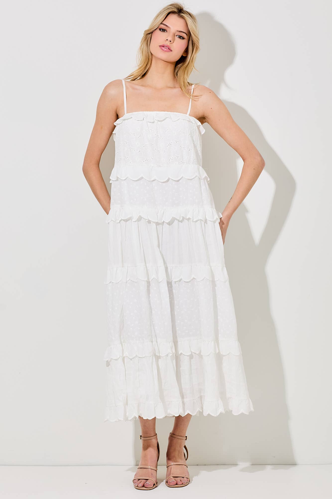 Baevely by Wellmade USA - Wholesale Dress - Women's - EYELET SPAGHETTI STRAP MAXI DRESS0