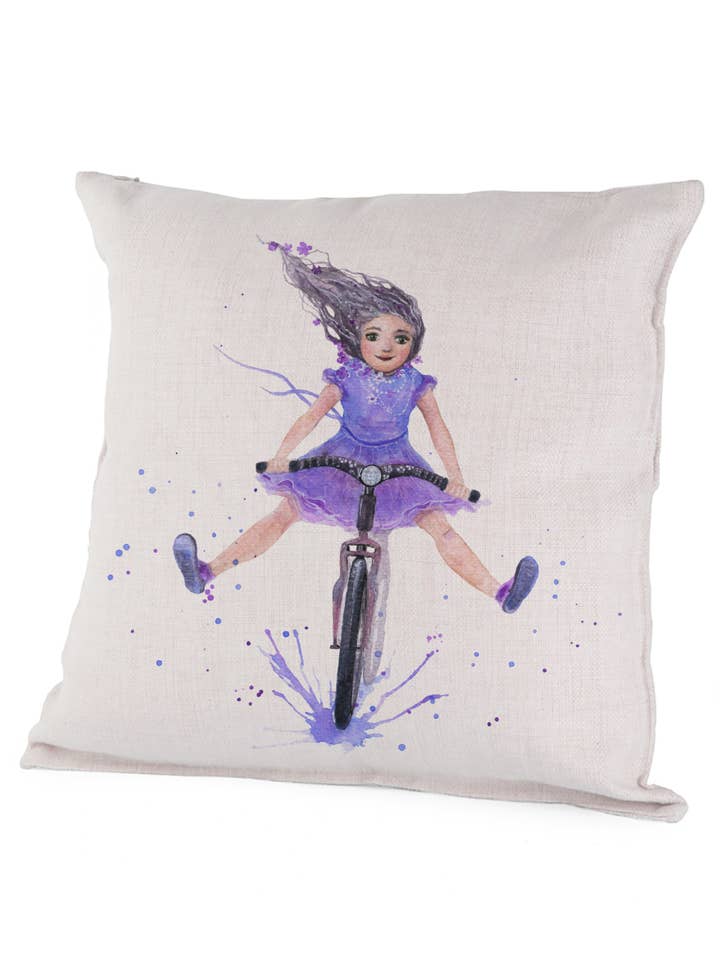 Pillow Cover (Canvas) 16x16" - Inner Child - Girl on Bike for wholesale by Oladesign