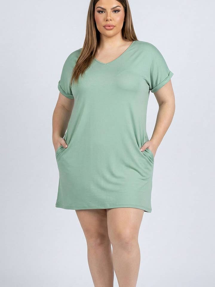 CAPELLA APPAREL - Venta al por mayor Vestido - Mujer - Minivestido con bolsillo y manga casquillo de talla grande6