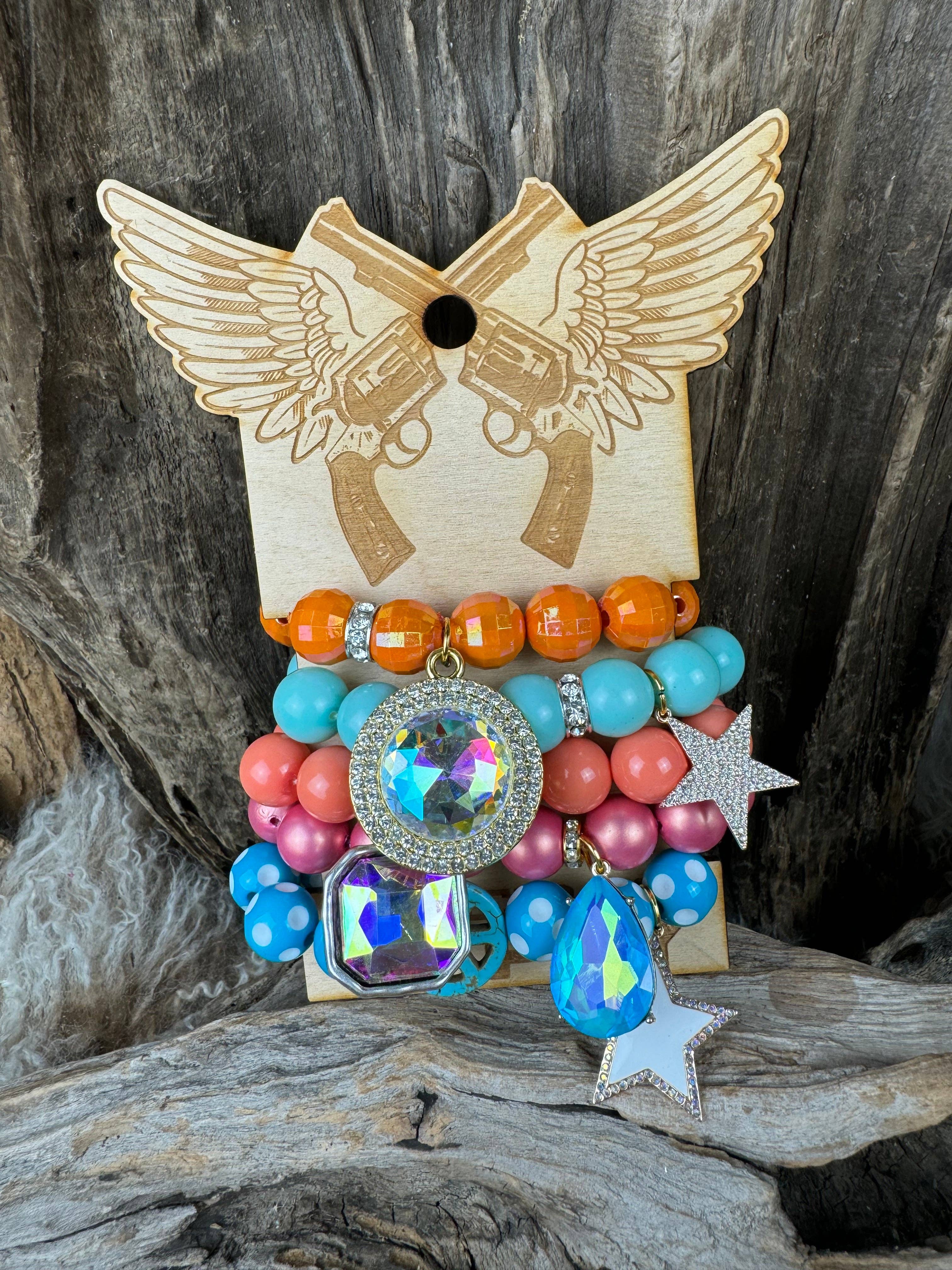 Keep it Gypsy - Wholesale Jewelry Set - Bracelet Stack Coral Orange Turquoise BS120